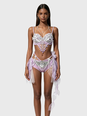Lilac Butterfly — Purple Beaded Two-Piece Set