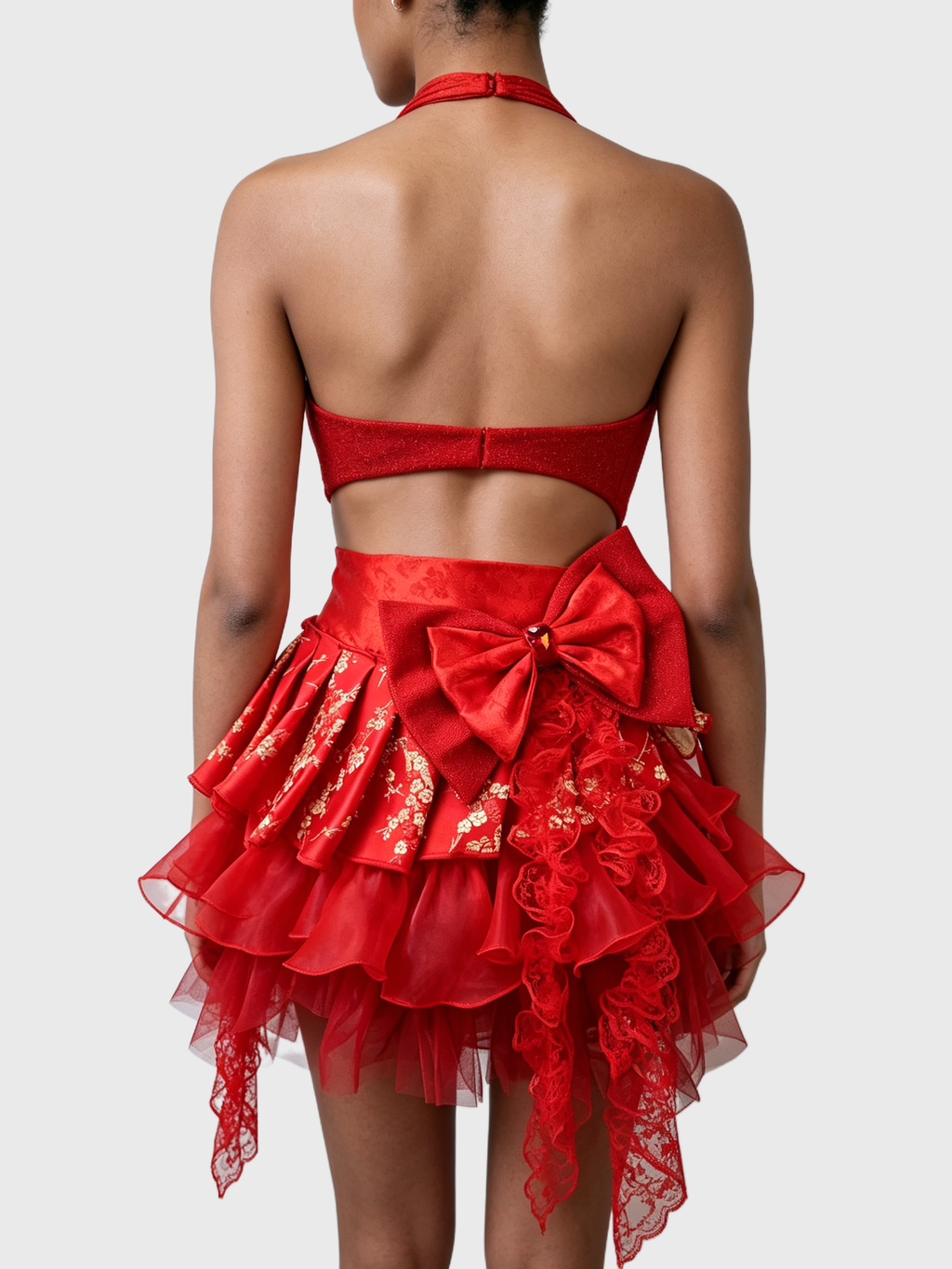 Vermilion Bloom — Red Ruffle Set