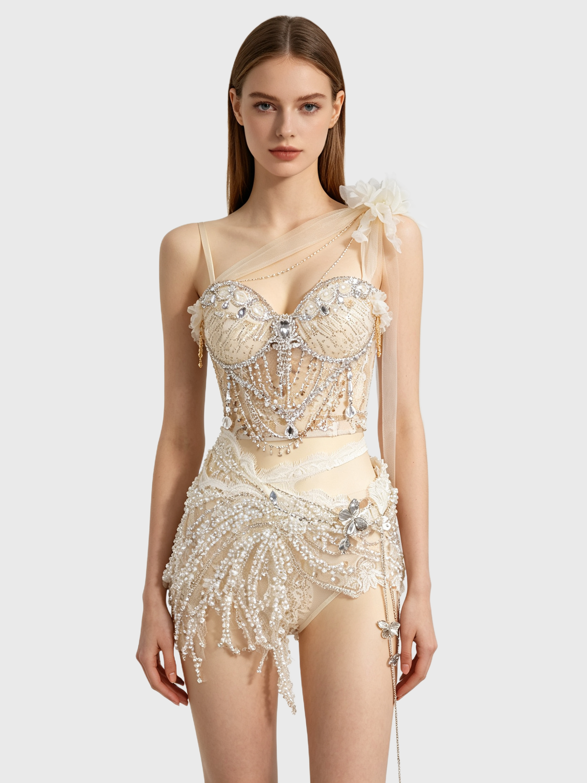 Champagne Pearl — One-Shoulder Fairy Bustier Set