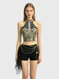 Golden Obsidian — Black-Gold Baroque Halter Set