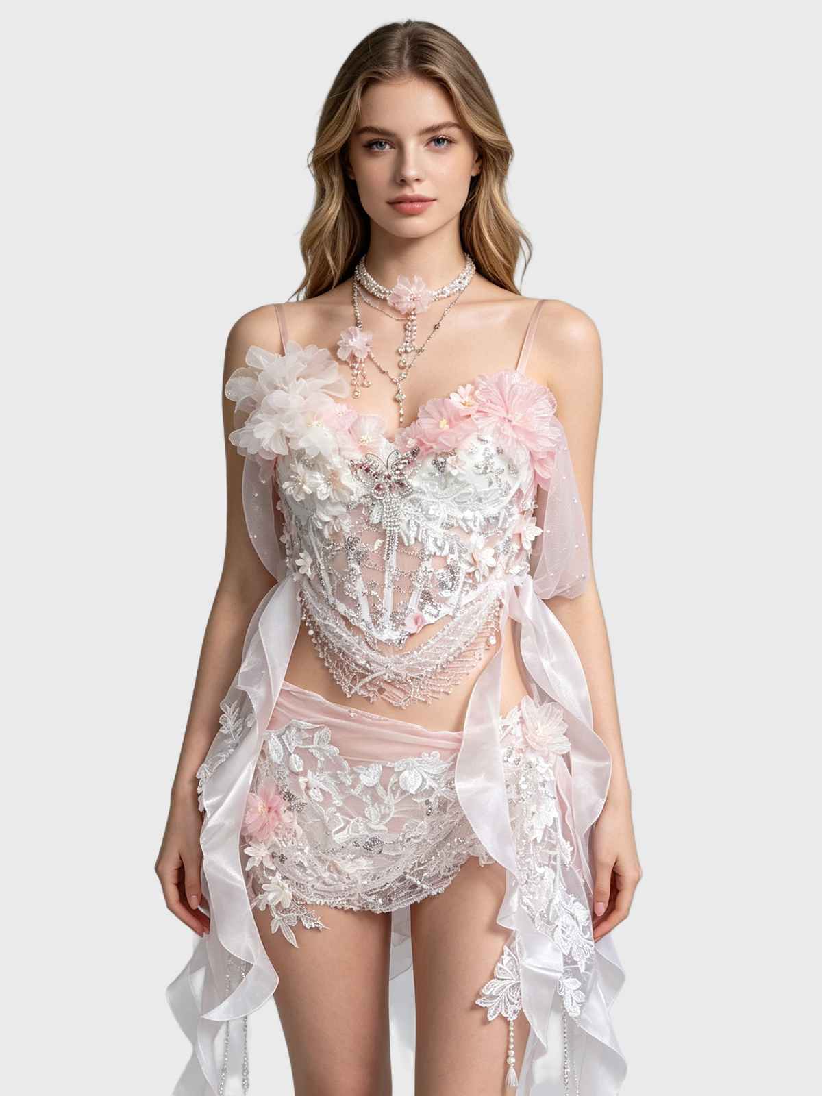 Monet Garden — Pink-White Flower Bustier Set