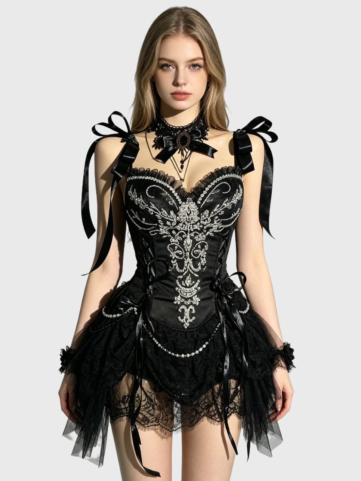 Midnight Rose — Black Satin Corset Gothic Dress