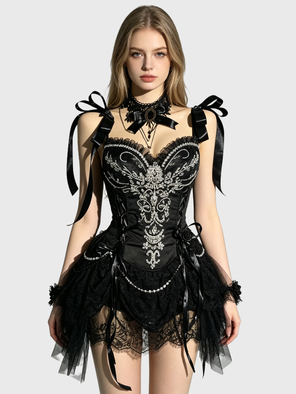 Crimson Noir — Black-Red Gothic Corset Dress