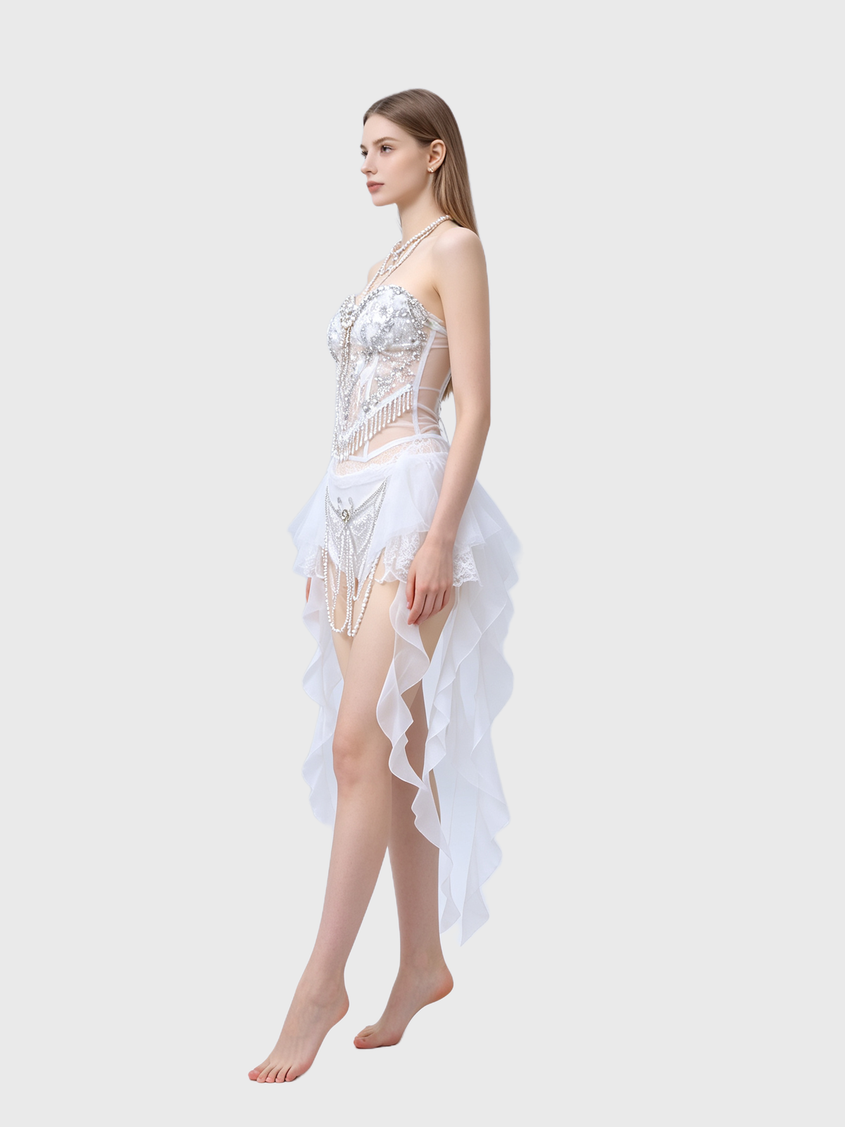 Celestial Pearl — White Bustier Tassel Set