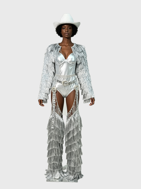 Silver Space Cowgirl — Fringe Western Rave Set
