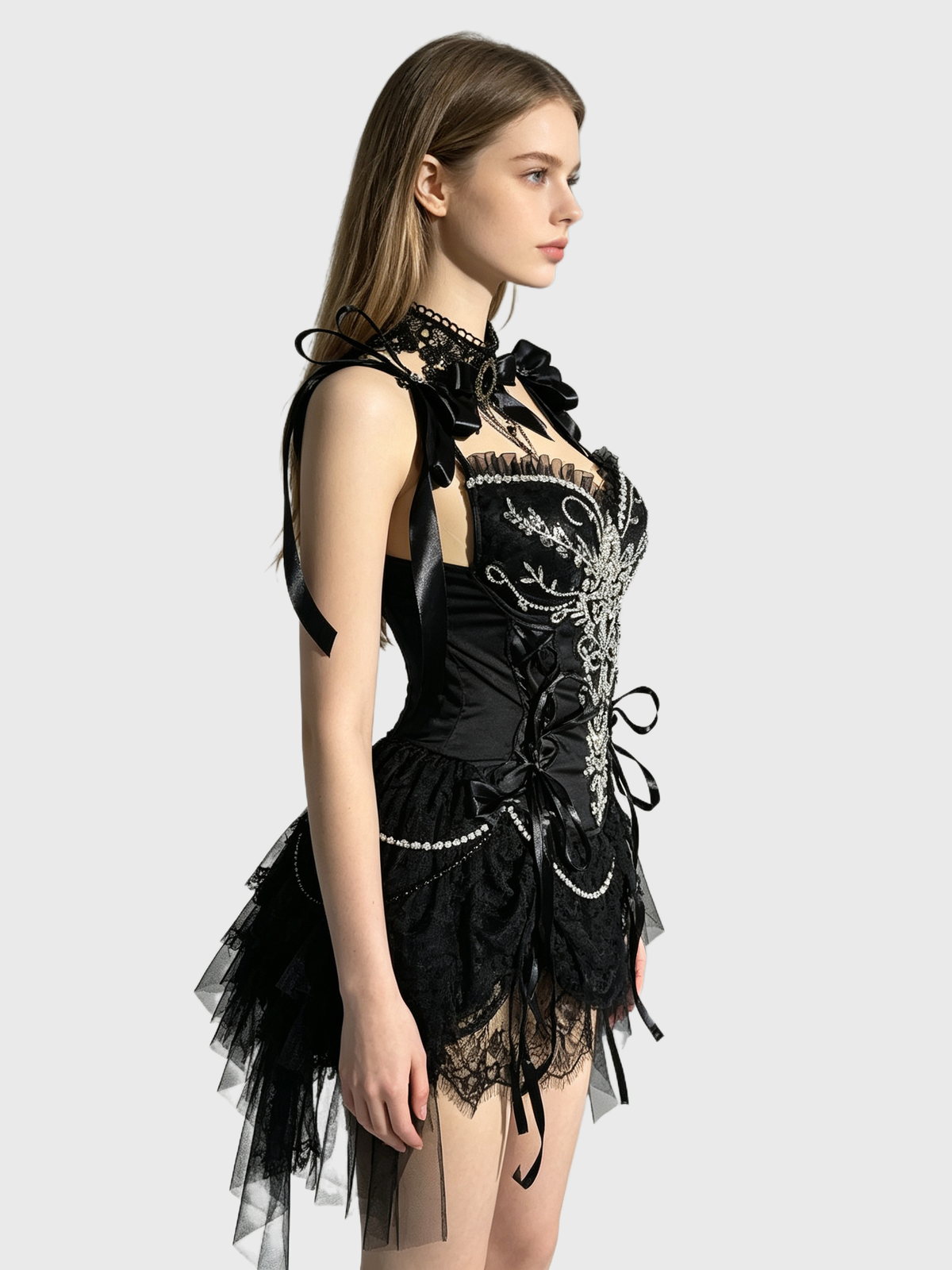 Midnight Rose — Black Satin Corset Gothic Dress