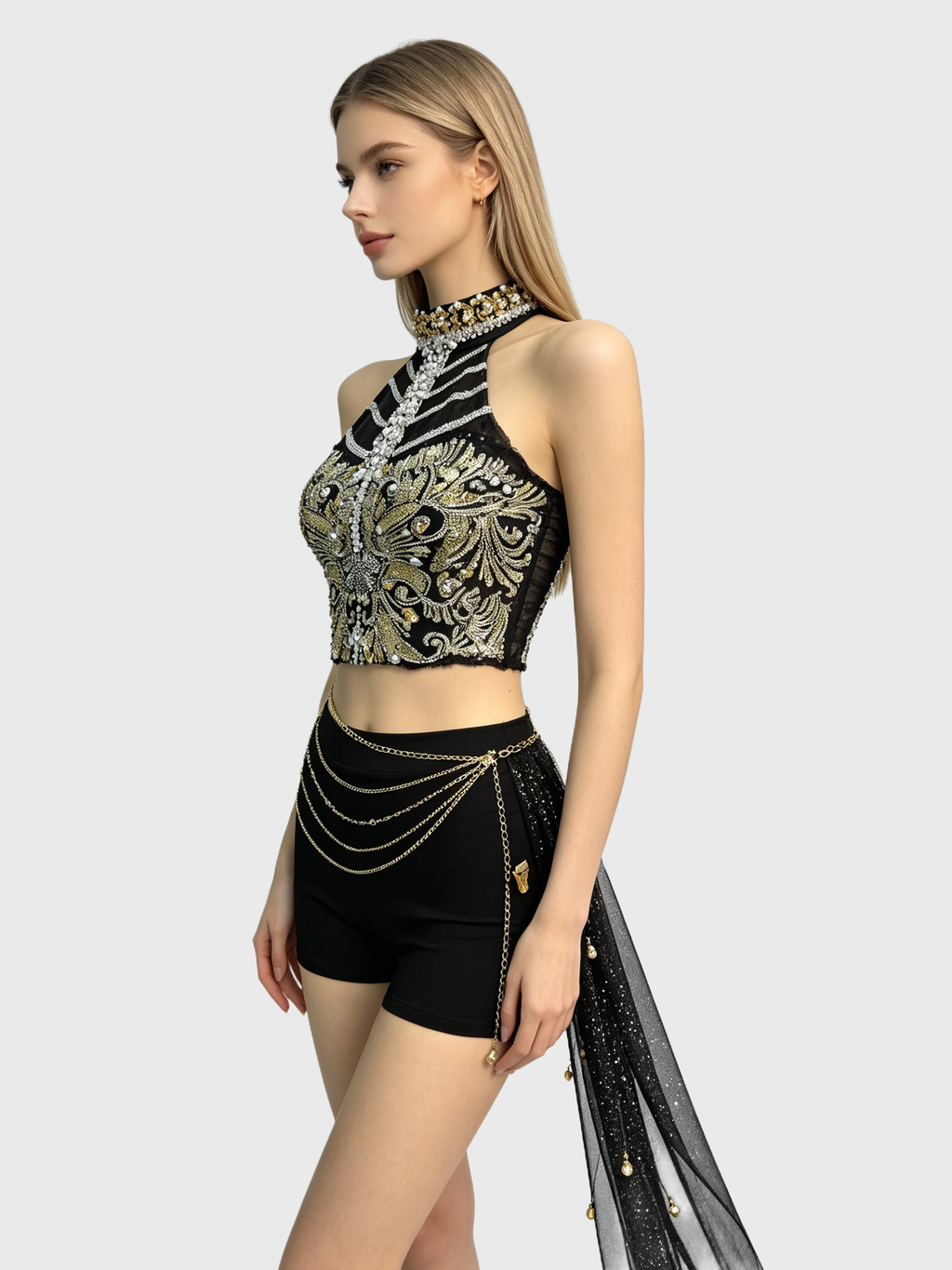 Golden Obsidian — Black-Gold Baroque Halter Set