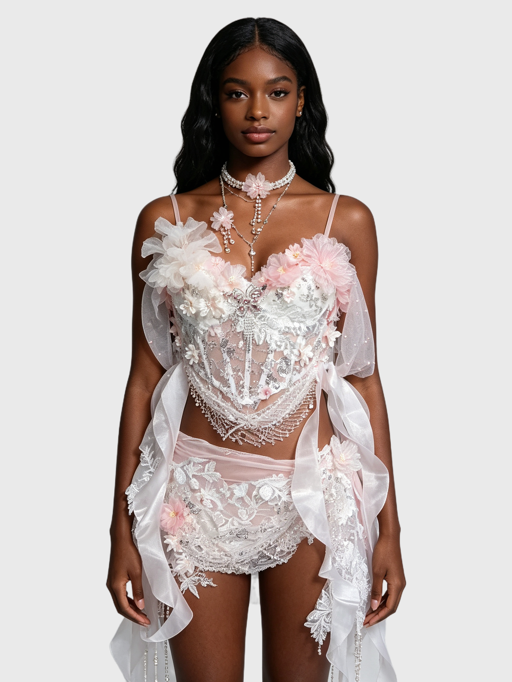 Monet Garden — Pink-White Flower Bustier Set