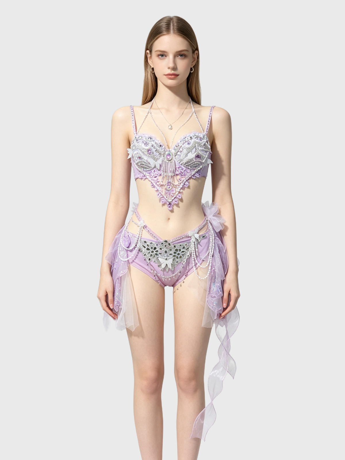 Lilac Butterfly — Purple Beaded Two-Piece Set