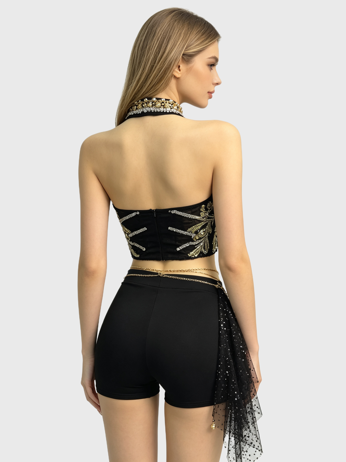 Golden Obsidian — Black-Gold Baroque Halter Set