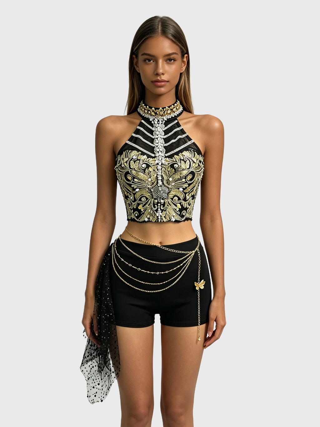 Golden Obsidian — Black-Gold Baroque Halter Set