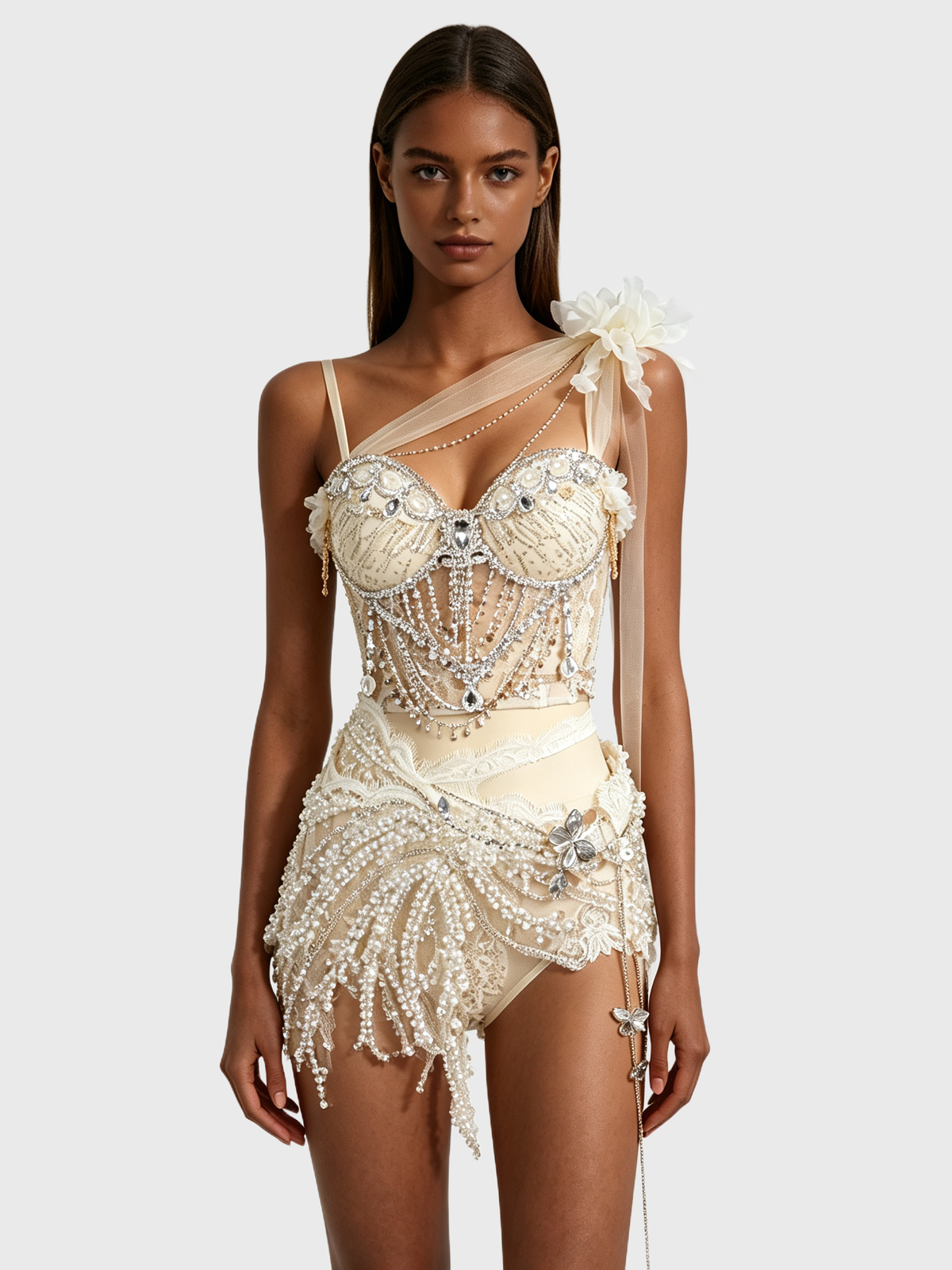 Champagne Pearl — One-Shoulder Fairy Bustier Set