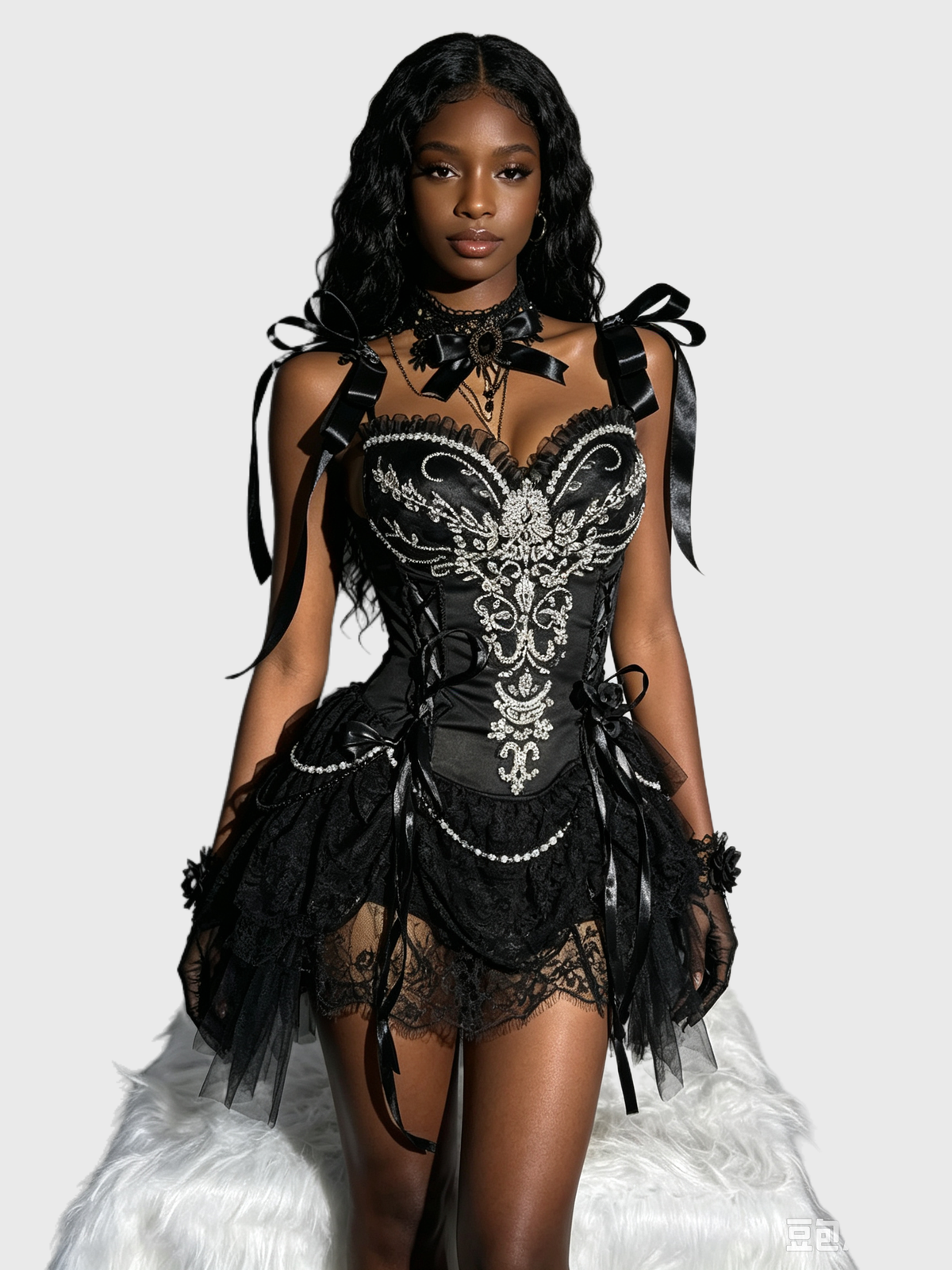 Midnight Rose — Black Satin Corset Gothic Dress