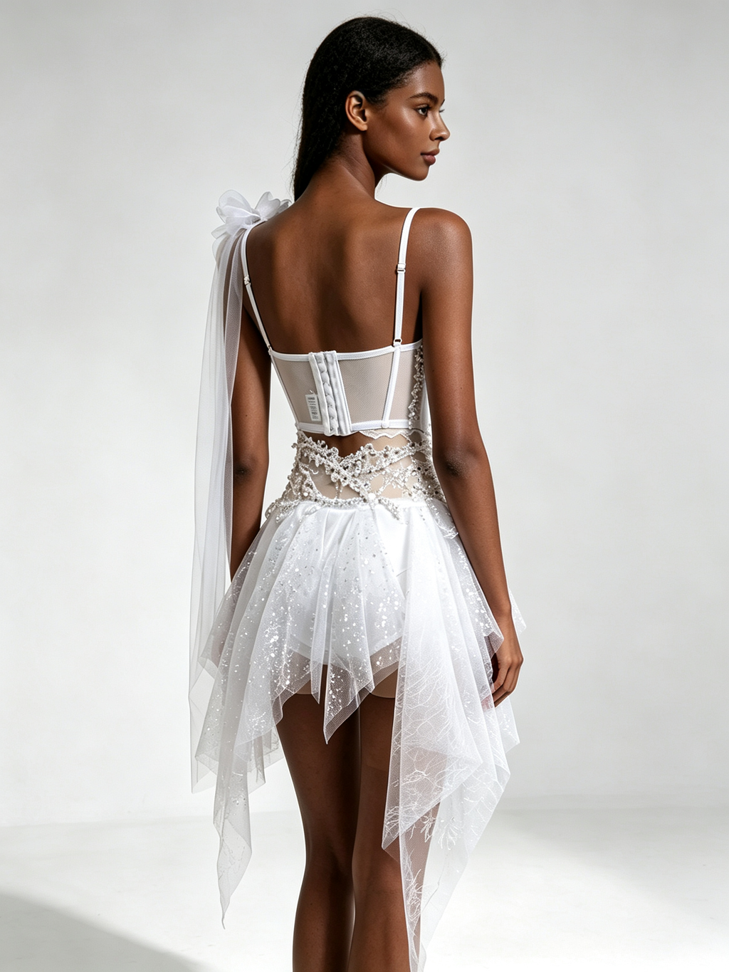 White Rhinestone Butterfly Corset 2pc Fairy Rave Festival Outfit
