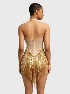 Golden Tassel — Gold Fringe Halter Bodysuit