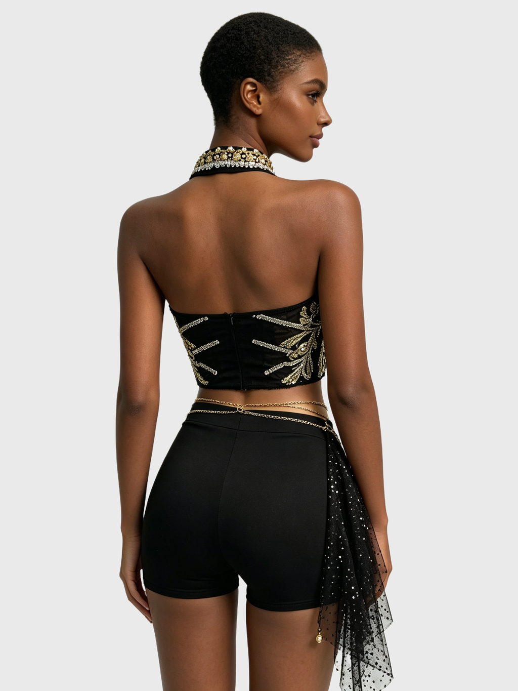 Golden Obsidian — Black-Gold Baroque Halter Set