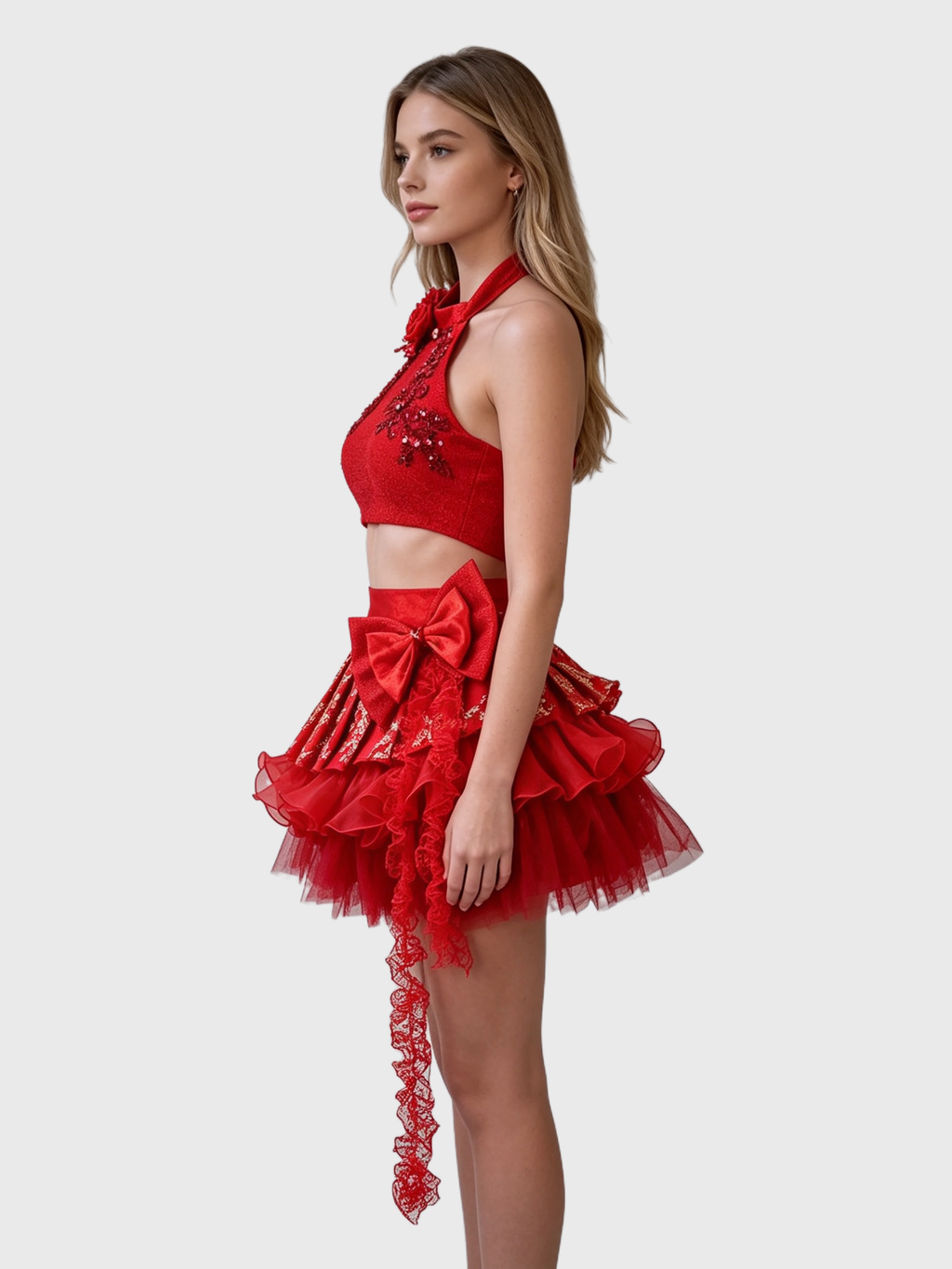 Vermilion Bloom — Red Ruffle Set