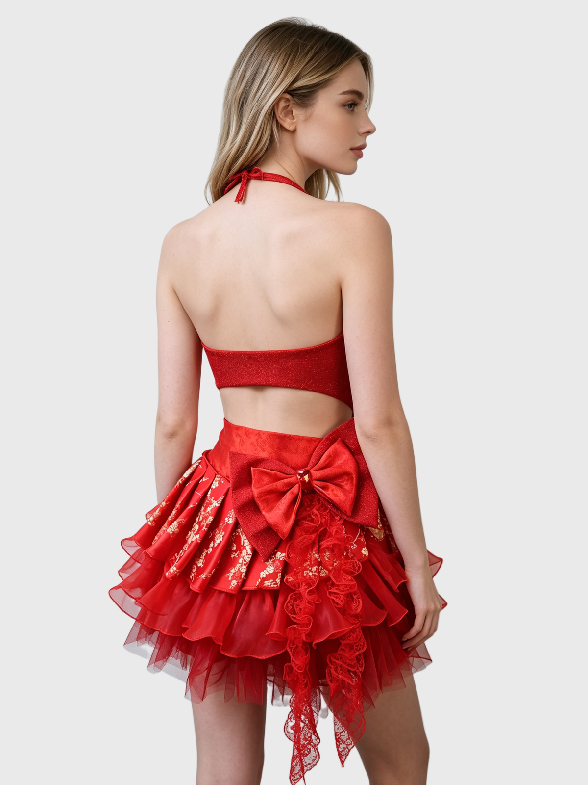 Vermilion Bloom — Red Ruffle Set